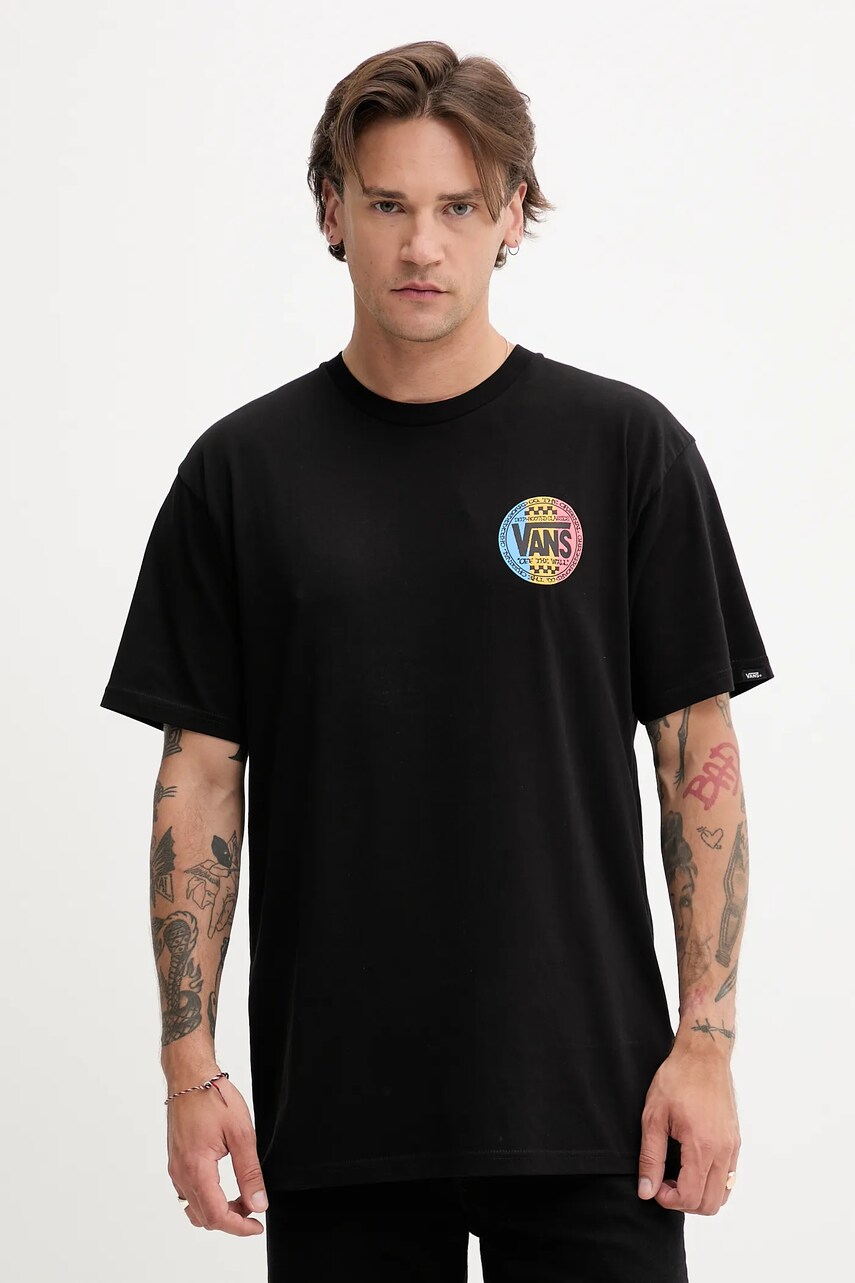 Vans tricou din bumbac culoarea negru, cu imprimeu, VN000M6RBLK1