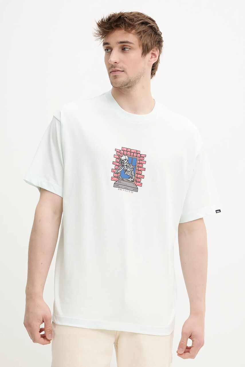 Vans tricou din bumbac barbati, culoarea verde, cu imprimeu, VN000NHURNE1