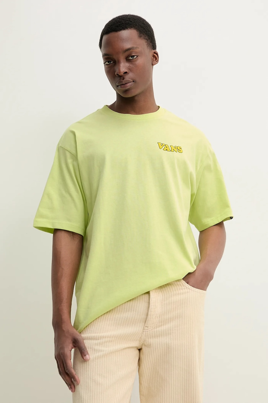 Vans tricou din bumbac barbati, culoarea verde, cu imprimeu, VN000NWGCLH1 Vans tricou din bumbac barbati, culoarea verde, cu imprimeu, VN000NWGCLH1