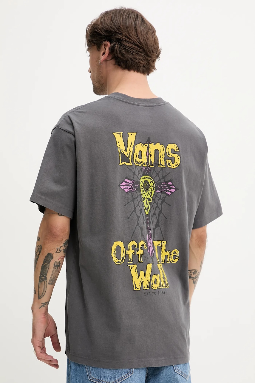 Vans tricou din bumbac barbati, culoarea gri, cu imprimeu, VN000NWN1O71 Vans tricou din bumbac barbati, culoarea gri, cu imprimeu, VN000NWN1O71