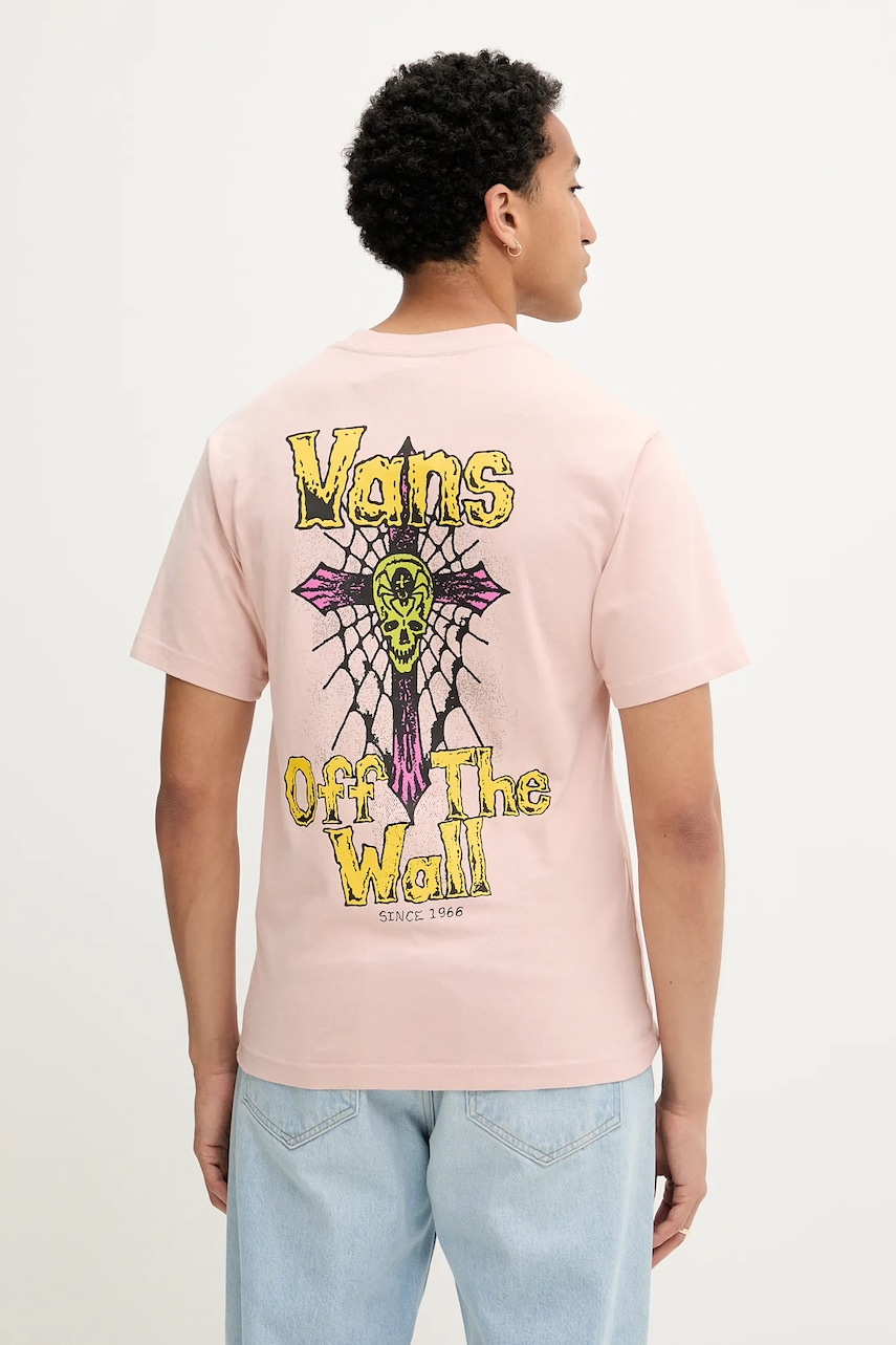 Vans tricou din bumbac culoarea roz, cu imprimeu, VN000NWNO3N1