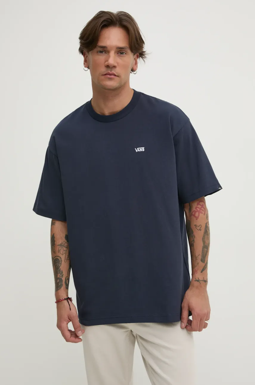 Vans tricou din bumbac barbati, culoarea albastru marin, neted, VN000P1PJDU1