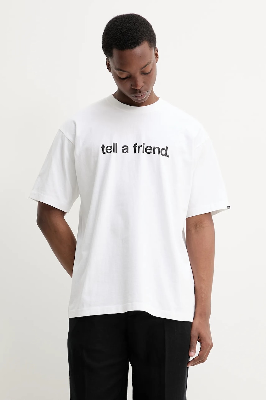 Vans tricou din bumbac bărbați, culoarea alb, cu imprimeu, VN000P4YWHT1 Vans tricou din bumbac bărbați, culoarea alb, cu imprimeu, VN000P4YWHT1