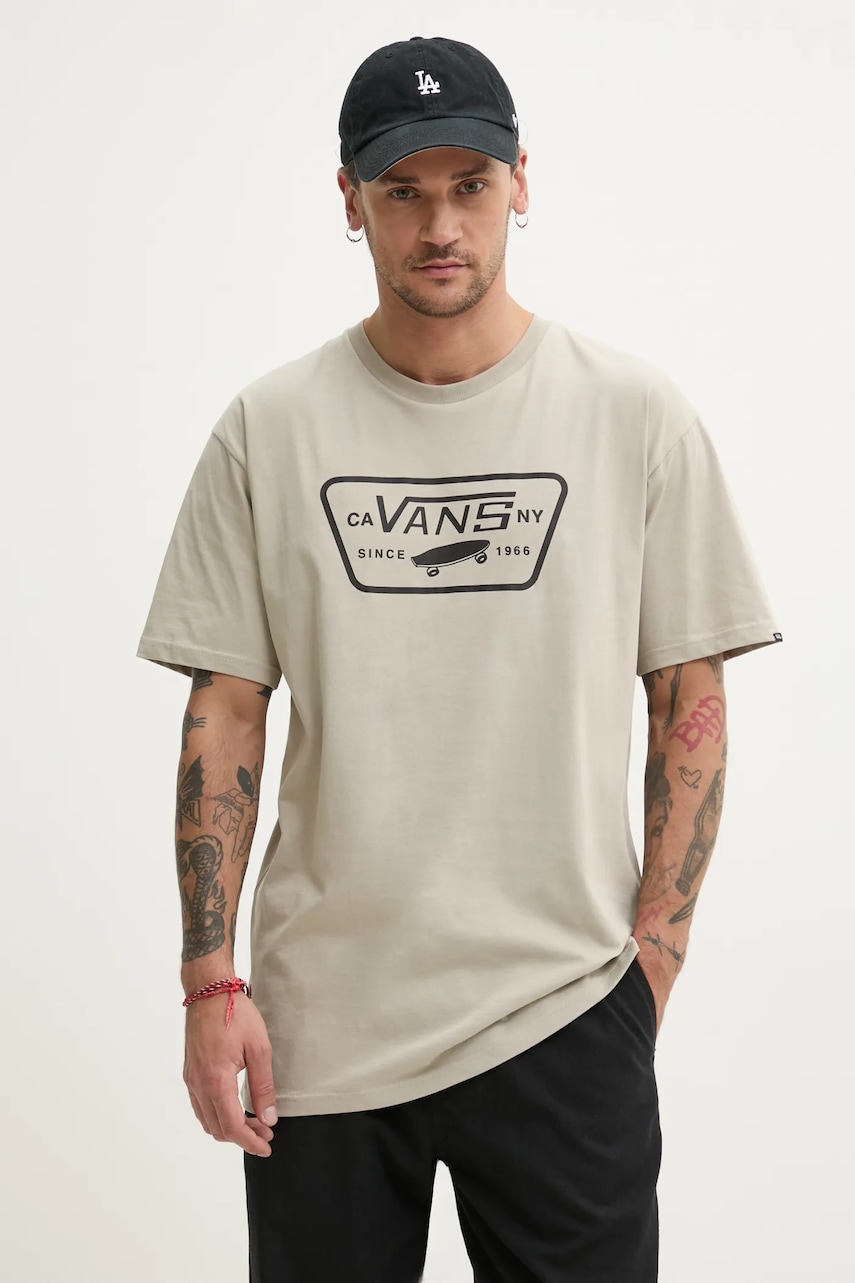 Vans tricou din bumbac barbati, culoarea bej, cu imprimeu, VN000QN8ZUJ1 Vans tricou din bumbac barbati, culoarea bej, cu imprimeu, VN000QN8ZUJ1