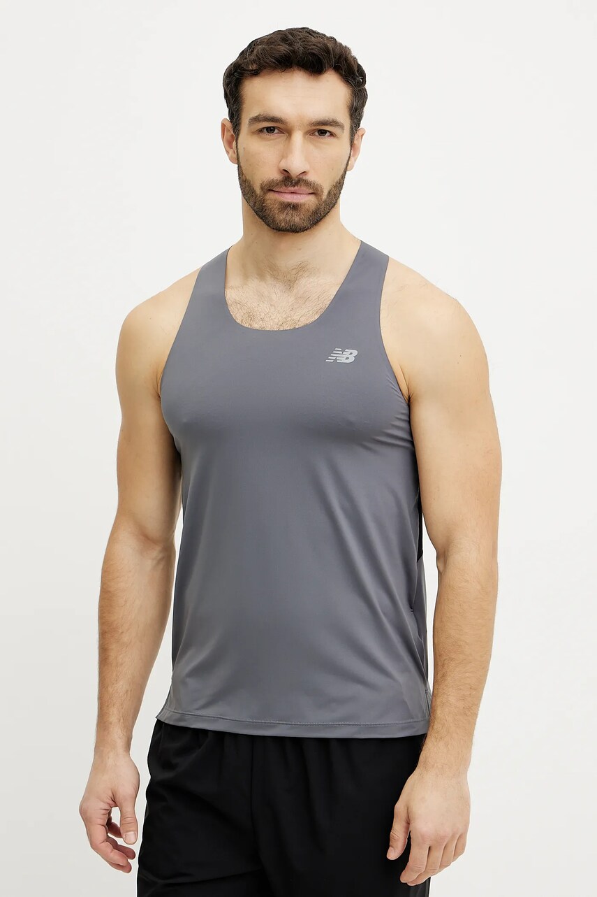 Levně Běžecké tričko New Balance Race Day šedá barva, MT43512GT