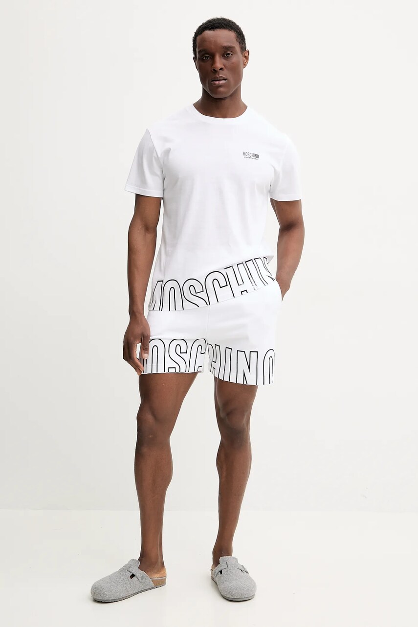 Хлопковая футболка lounge Moschino Underwear мужская цвет белый с принтом 0712.4303 Хлопковая футболка lounge Moschino Underwear мужская цвет белый с принтом 0712.4303