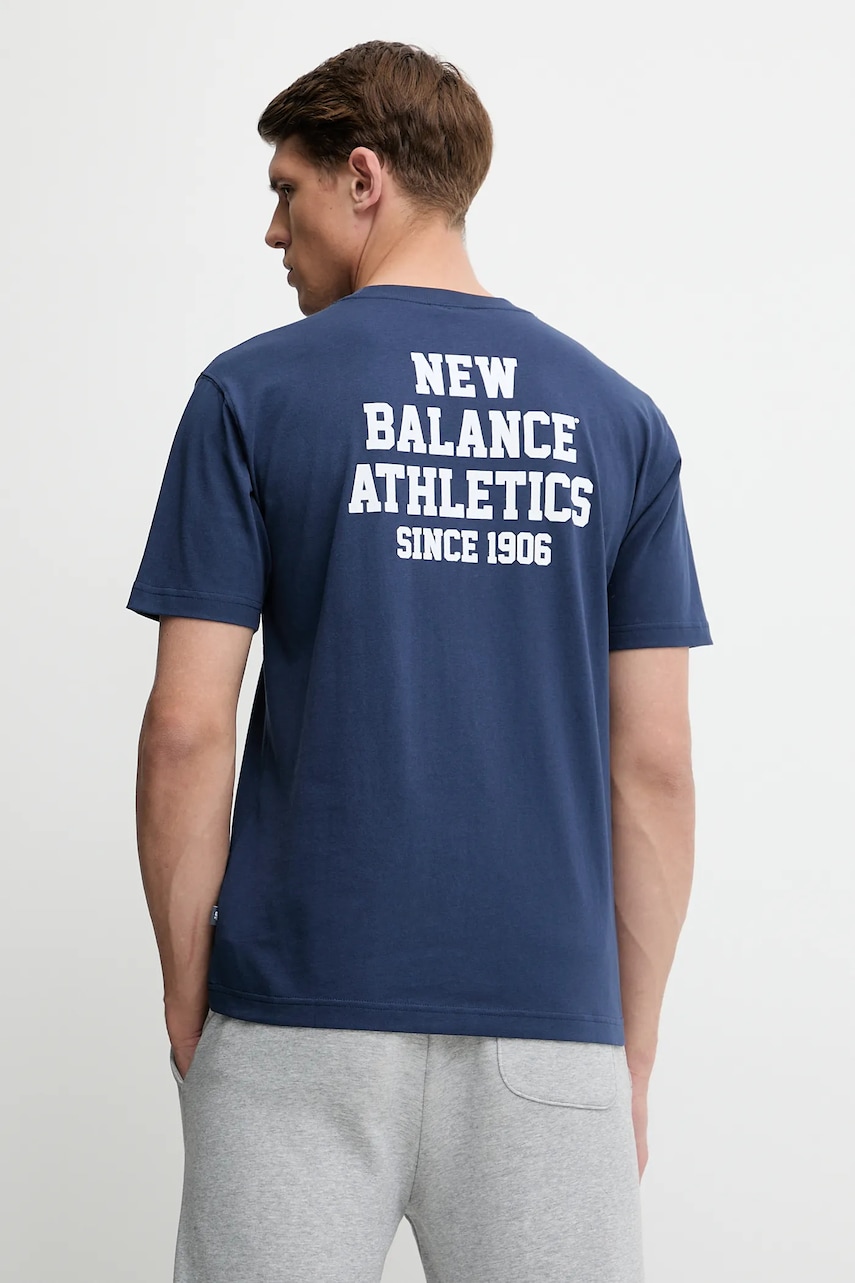 New Balance tricou din bumbac culoarea bleumarin, cu imprimeu, MT51526NNY