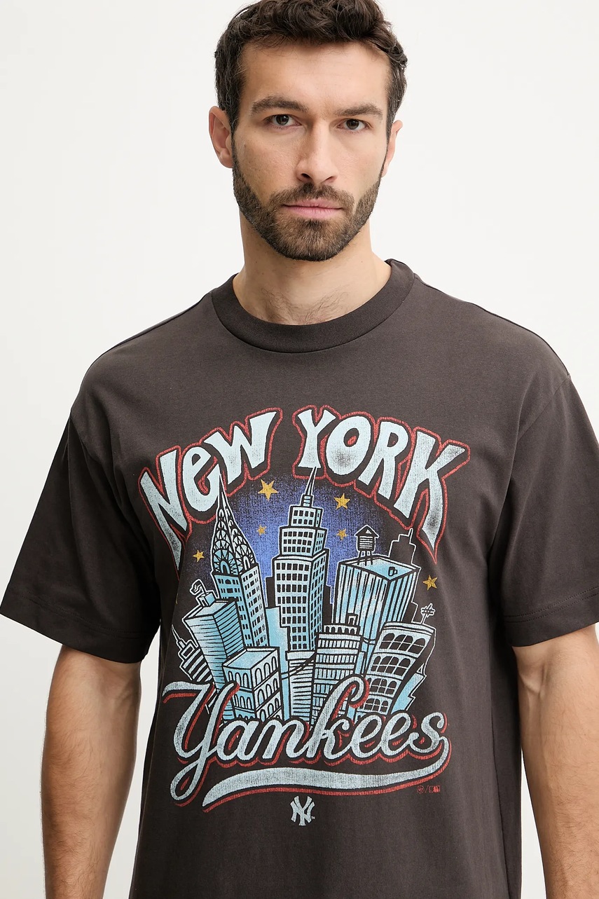 Βαμβακερό μπλουζάκι 47 brand MLB New York Yankees ανδρικό, χρώμα: καφέ, BB017TMKBRU643616C9 φωτογραφία