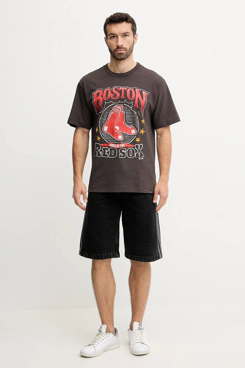 Хлопковая футболка 47 brand MLB Boston Red Sox цвет серый с принтом BB002TMKBRU643625C9 Хлопковая футболка 47 brand MLB Boston Red Sox цвет серый с принтом BB002TMKBRU643625C9