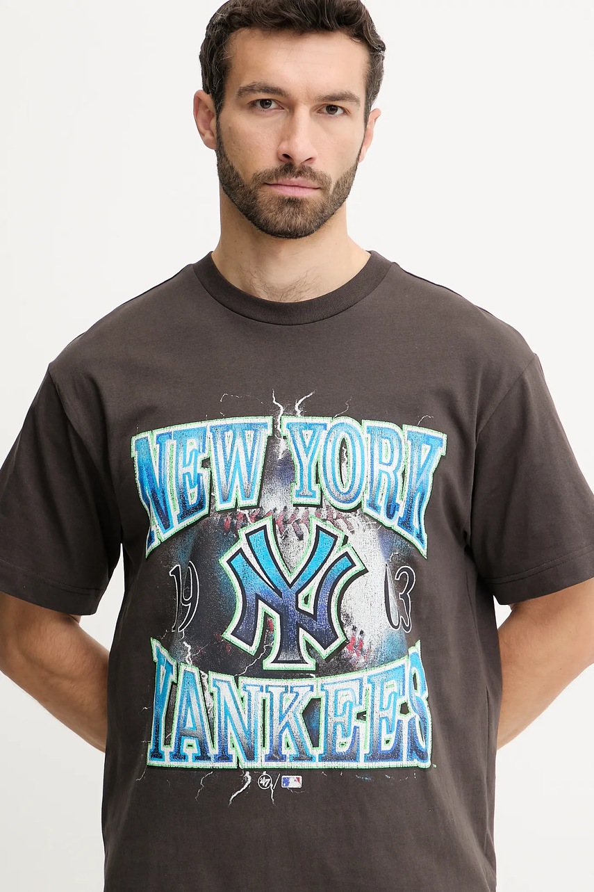 Βαμβακερό μπλουζάκι 47 brand MLB New York Yankees ανδρικό, χρώμα: γκρι, BB017TMKBRU643626C9 φωτογραφία