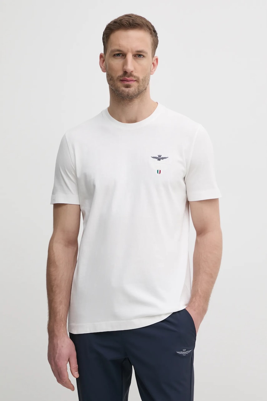 Aeronautica Militare tricou din bumbac bărbați, culoarea alb, cu imprimeu, TS2377J633 Aeronautica Militare tricou din bumbac bărbați, culoarea alb, cu imprimeu, TS2377J633