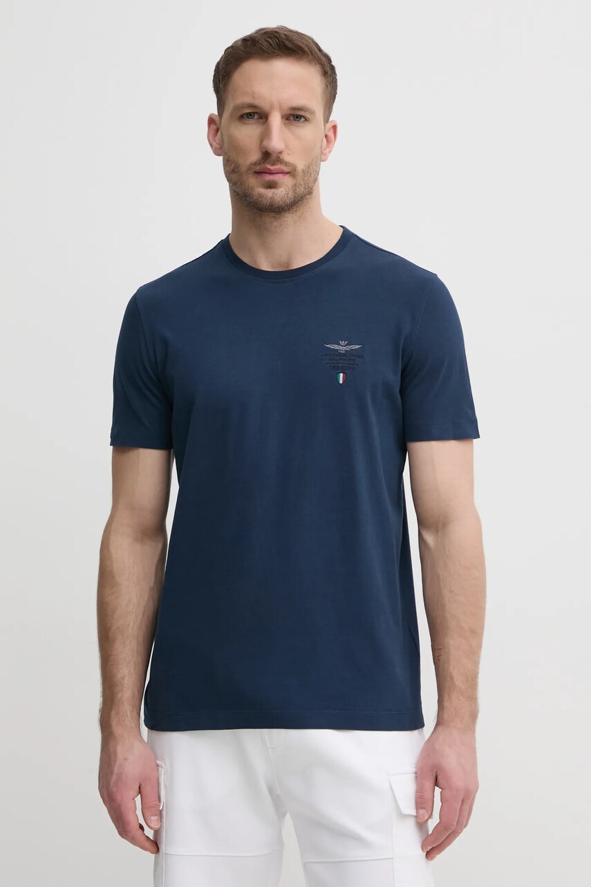 Aeronautica Militare tricou din bumbac bărbați, culoarea bleumarin, cu imprimeu, TS2377J633