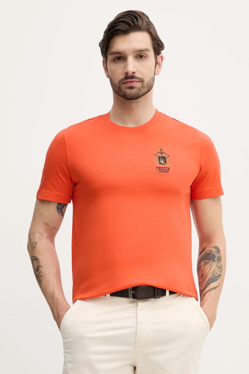 Aeronautica Militare tricou din bumbac barbati, culoarea portocaliu, cu imprimeu, TS2391J592