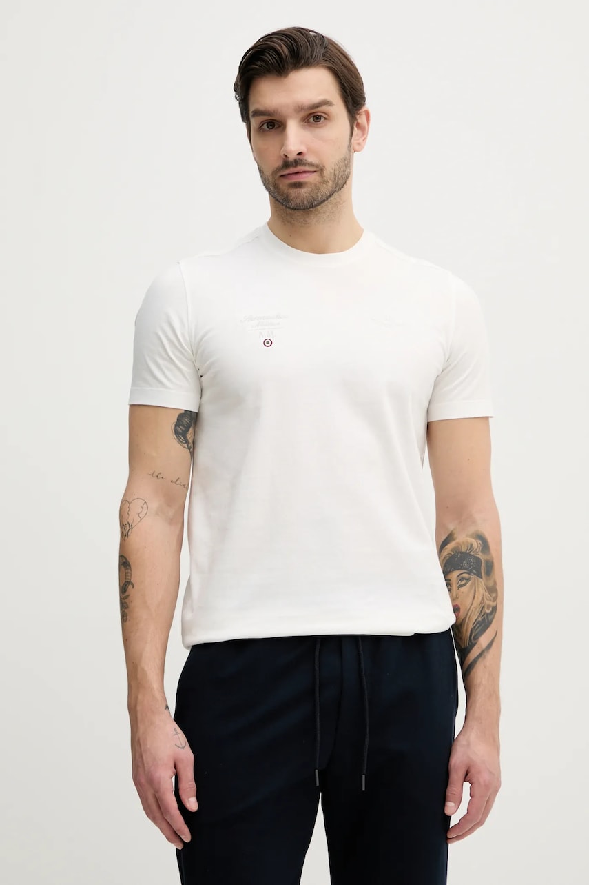 Aeronautica Militare tricou din bumbac barbati, culoarea bej, cu imprimeu, TS2392J677