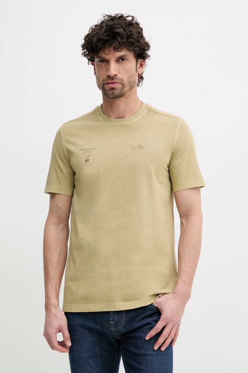 Aeronautica Militare tricou din bumbac barbati, culoarea verde, cu imprimeu, TS2392J677