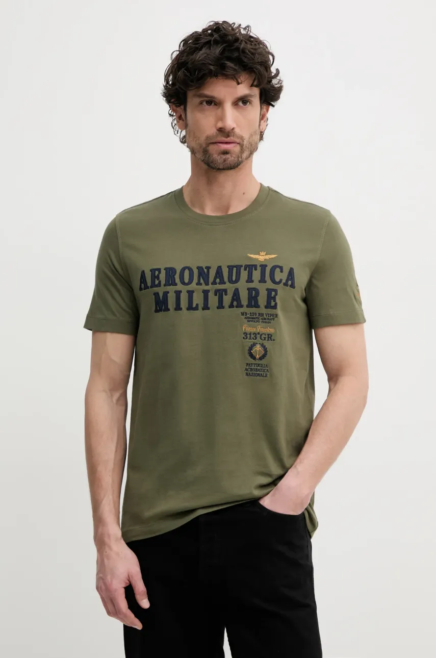 Aeronautica Militare tricou din bumbac barbati, culoarea verde, cu imprimeu, TS2401J592