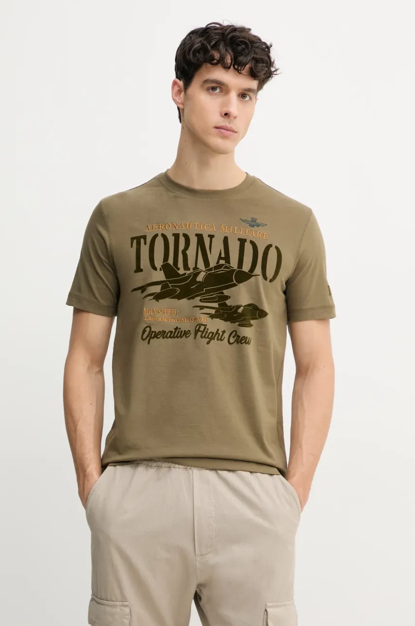 Aeronautica Militare tricou din bumbac barbati, culoarea verde, cu imprimeu, TS2405J641