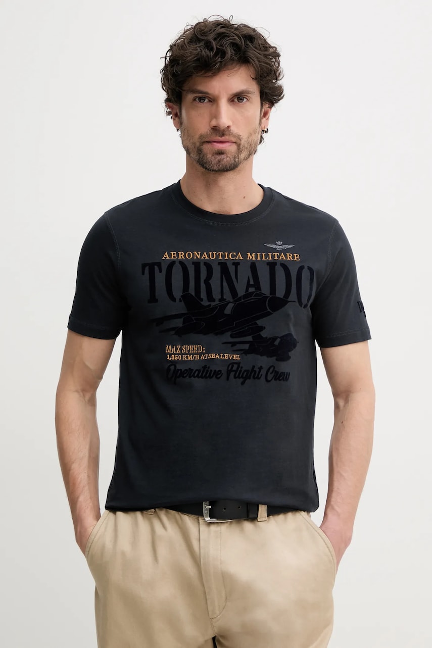 Aeronautica Militare tricou din bumbac barbati, culoarea negru, cu imprimeu, TS2405J641 Aeronautica Militare tricou din bumbac barbati, culoarea negru, cu imprimeu, TS2405J641