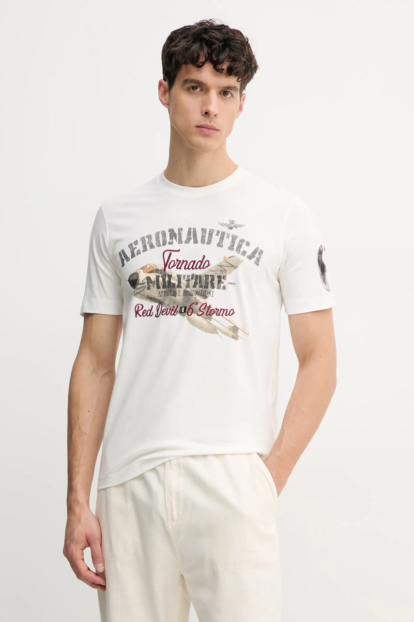 Aeronautica Militare tricou din bumbac bărbați, culoarea alb, cu imprimeu, TS2406J641