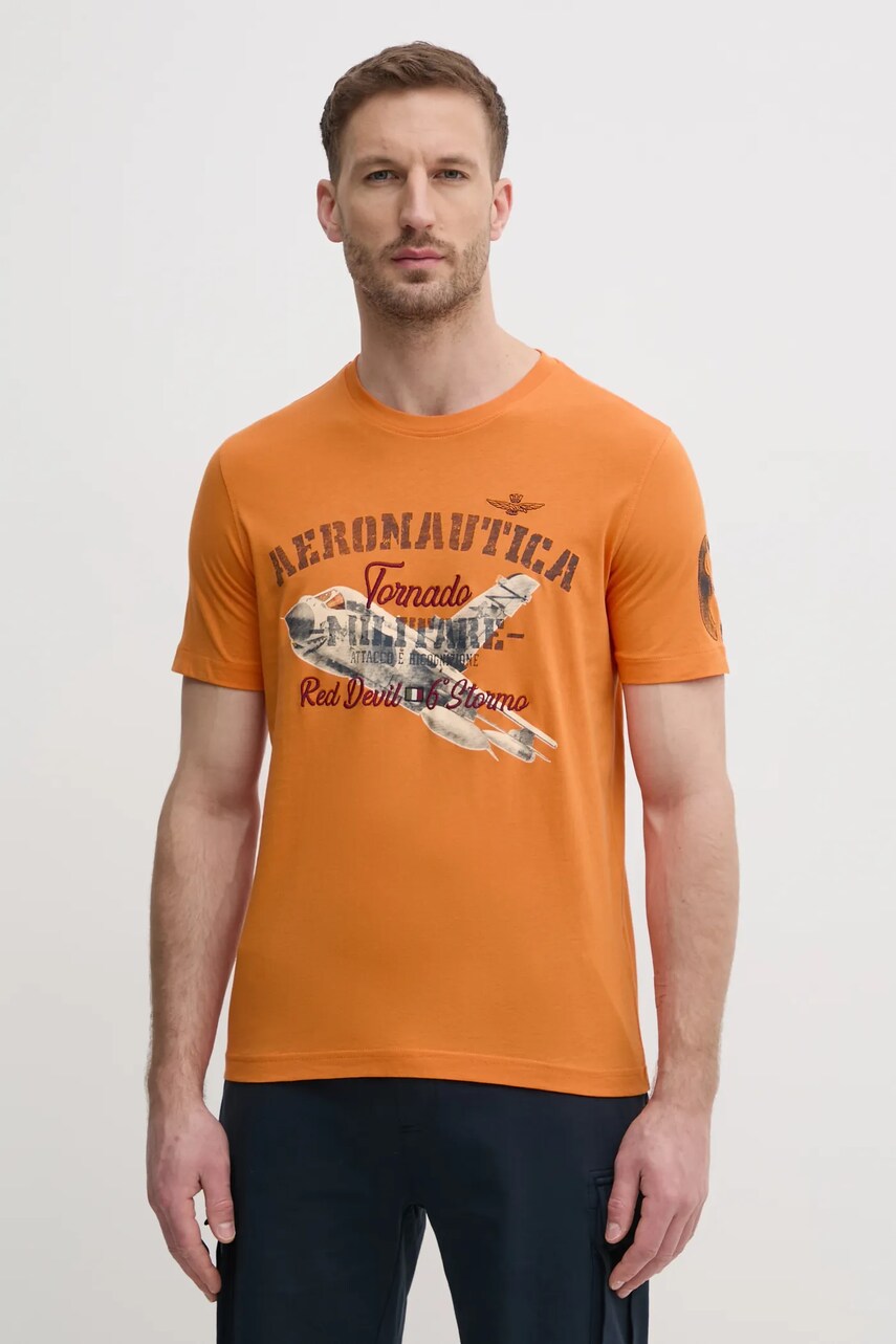 Aeronautica Militare tricou din bumbac bărbați, culoarea portocaliu, cu imprimeu, TS2406J641
