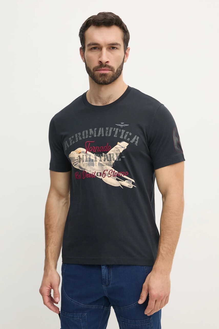 Aeronautica Militare tricou din bumbac bărbați, culoarea bleumarin, cu imprimeu, TS2406J641
