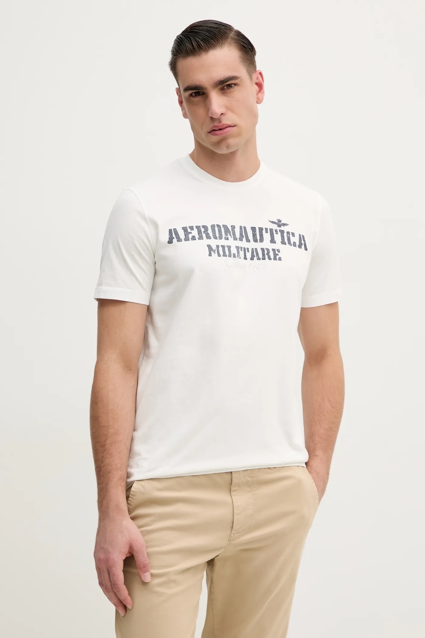 Aeronautica Militare tricou din bumbac barbati, culoarea alb, cu imprimeu, TS2407J677 Aeronautica Militare tricou din bumbac barbati, culoarea alb, cu imprimeu, TS2407J677
