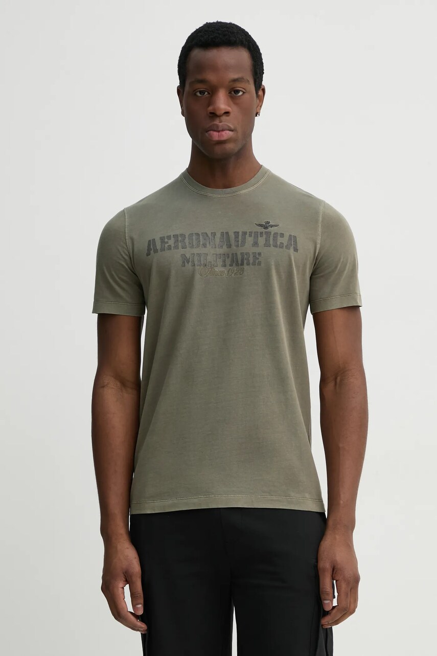 Aeronautica Militare tricou din bumbac barbati, culoarea verde, cu imprimeu, TS2407J677