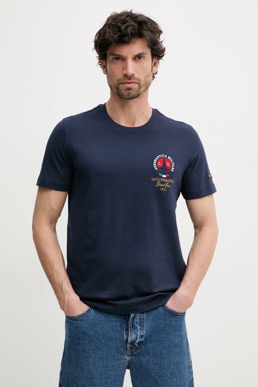Aeronautica Militare tricou din bumbac barbati, culoarea albastru marin, cu imprimeu, TS2408J592 Aeronautica Militare tricou din bumbac barbati, culoarea albastru marin, cu imprimeu, TS2408J592