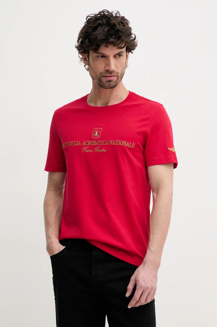 Aeronautica Militare tricou din bumbac barbati, culoarea rosu, cu imprimeu, TS2410J592
