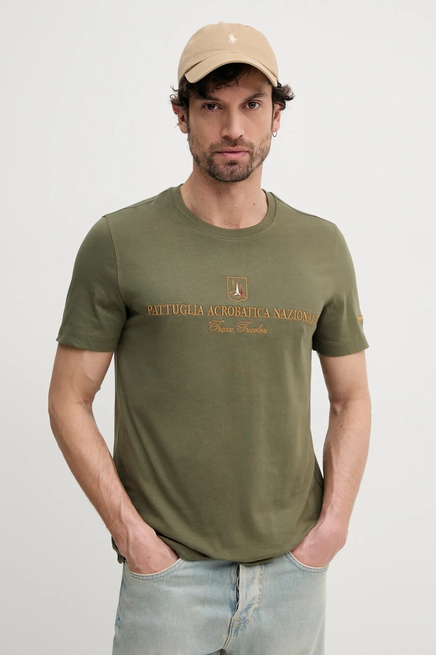 Levně Bavlněné tričko Aeronautica Militare zelená barva, s aplikací, TS2410J592