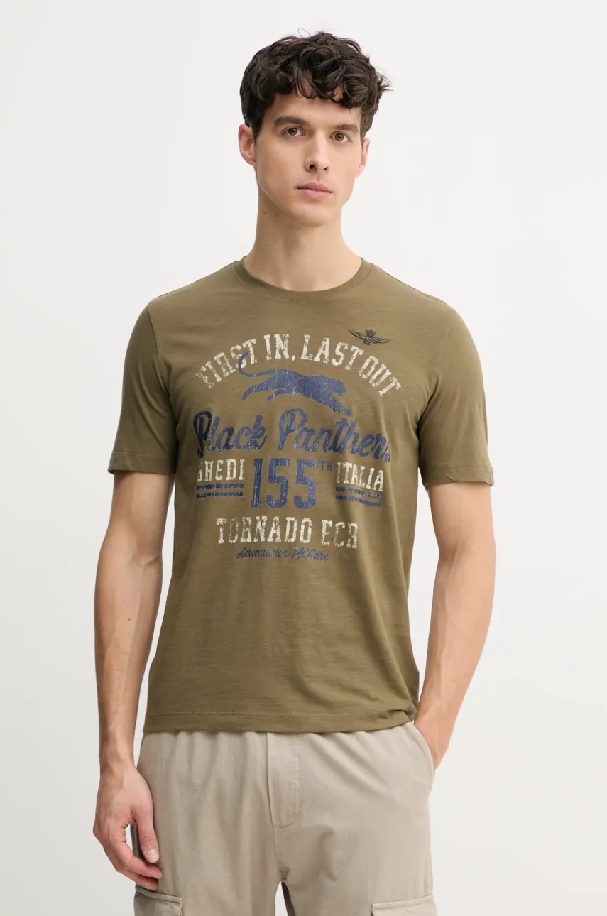 Aeronautica Militare tricou din bumbac barbati, culoarea verde, cu imprimeu, TS2413J686