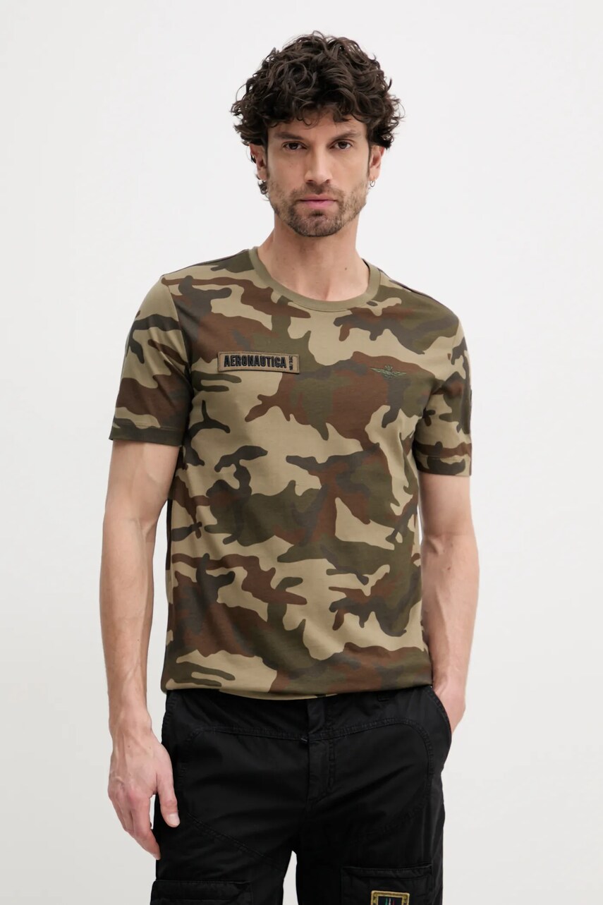 Aeronautica Militare tricou din bumbac barbati, culoarea verde, modelator, TS2415J684