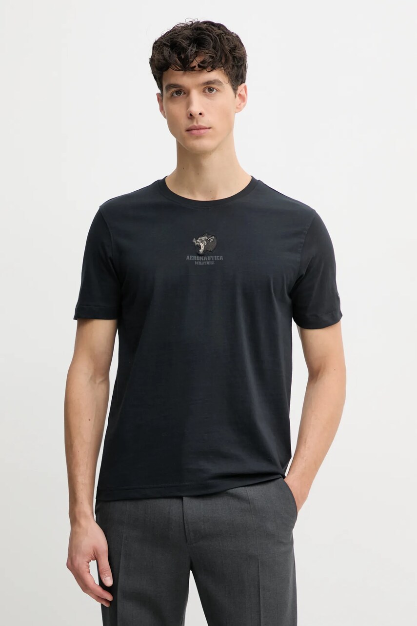 Levně Bavlněné tričko Aeronautica Militare tmavomodrá barva, s potiskem, TS2424J641