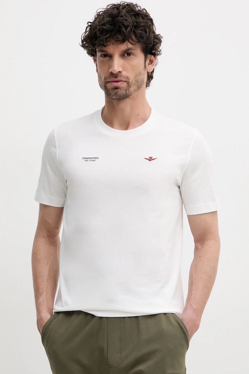 Aeronautica Militare tricou din bumbac barbati, culoarea bej, cu imprimeu, TS2429J634