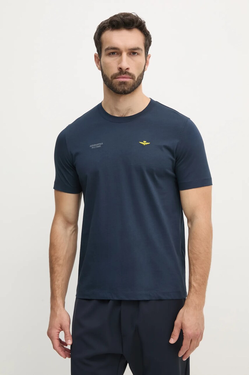 Levně Bavlněné tričko Aeronautica Militare tmavomodrá barva, s aplikací, TS2429J634