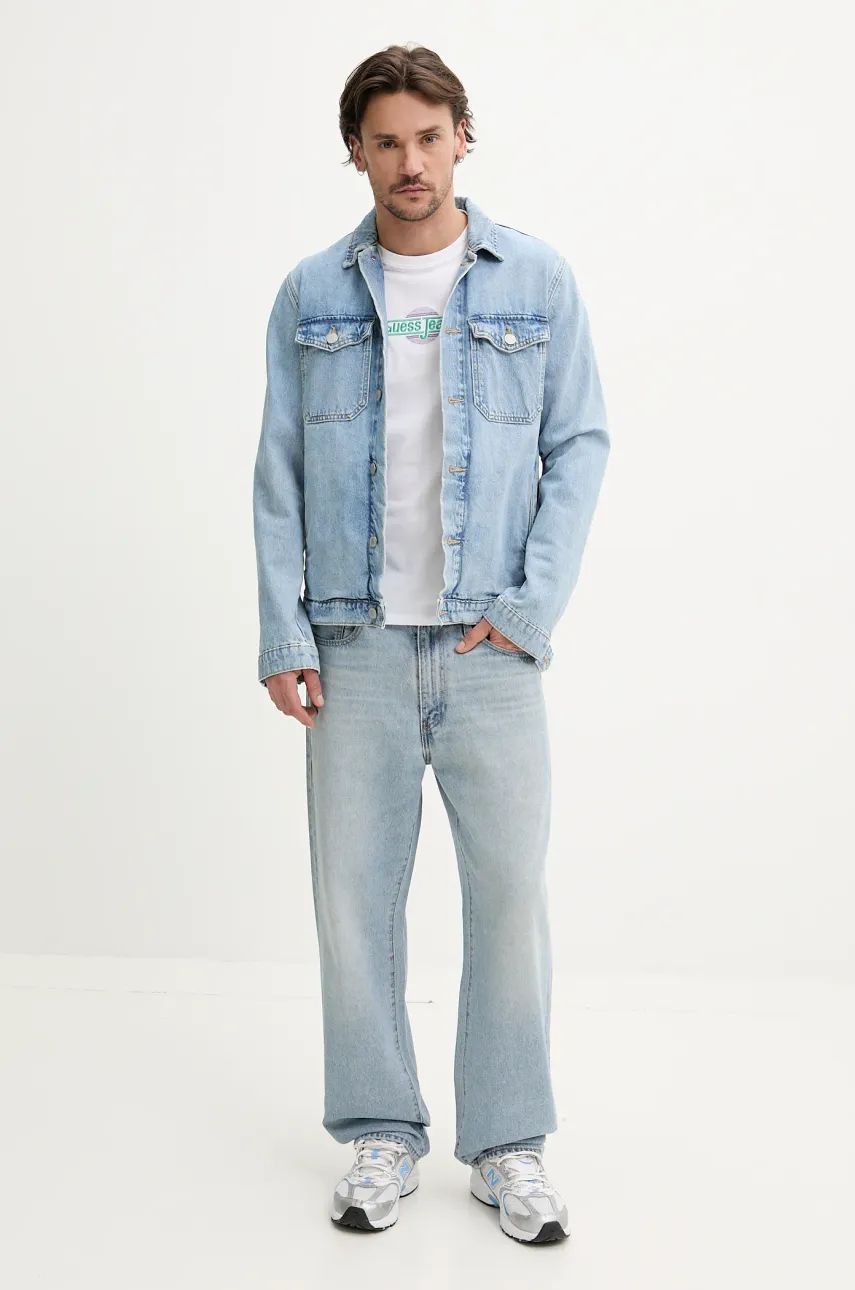 Хлопковая футболка Guess Jeans мужская цвет белый с аппликацией M5GI23 K8HM0 Хлопковая футболка Guess Jeans мужская цвет белый с аппликацией M5GI23 K8HM0