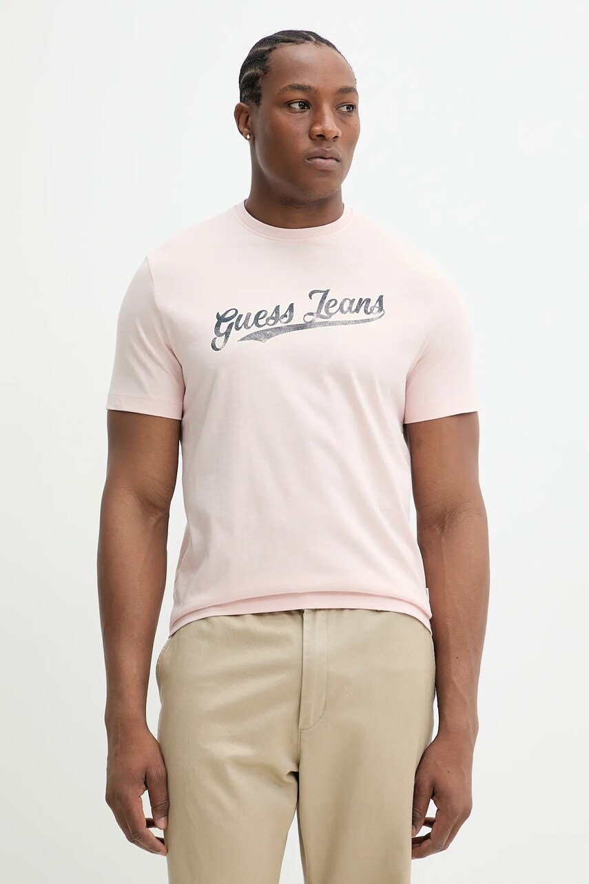 Levně Bavlněné tričko Guess Jeans růžová barva, s potiskem, M5GI54 K8FQ4