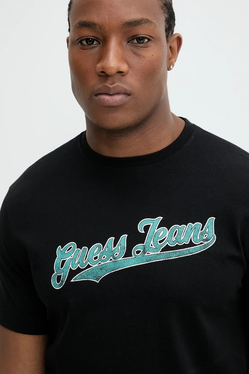 Βαμβακερό μπλουζάκι Guess Jeans ανδρικό, χρώμα: μαύρο, M5GI54 K8FQ4 φωτογραφία