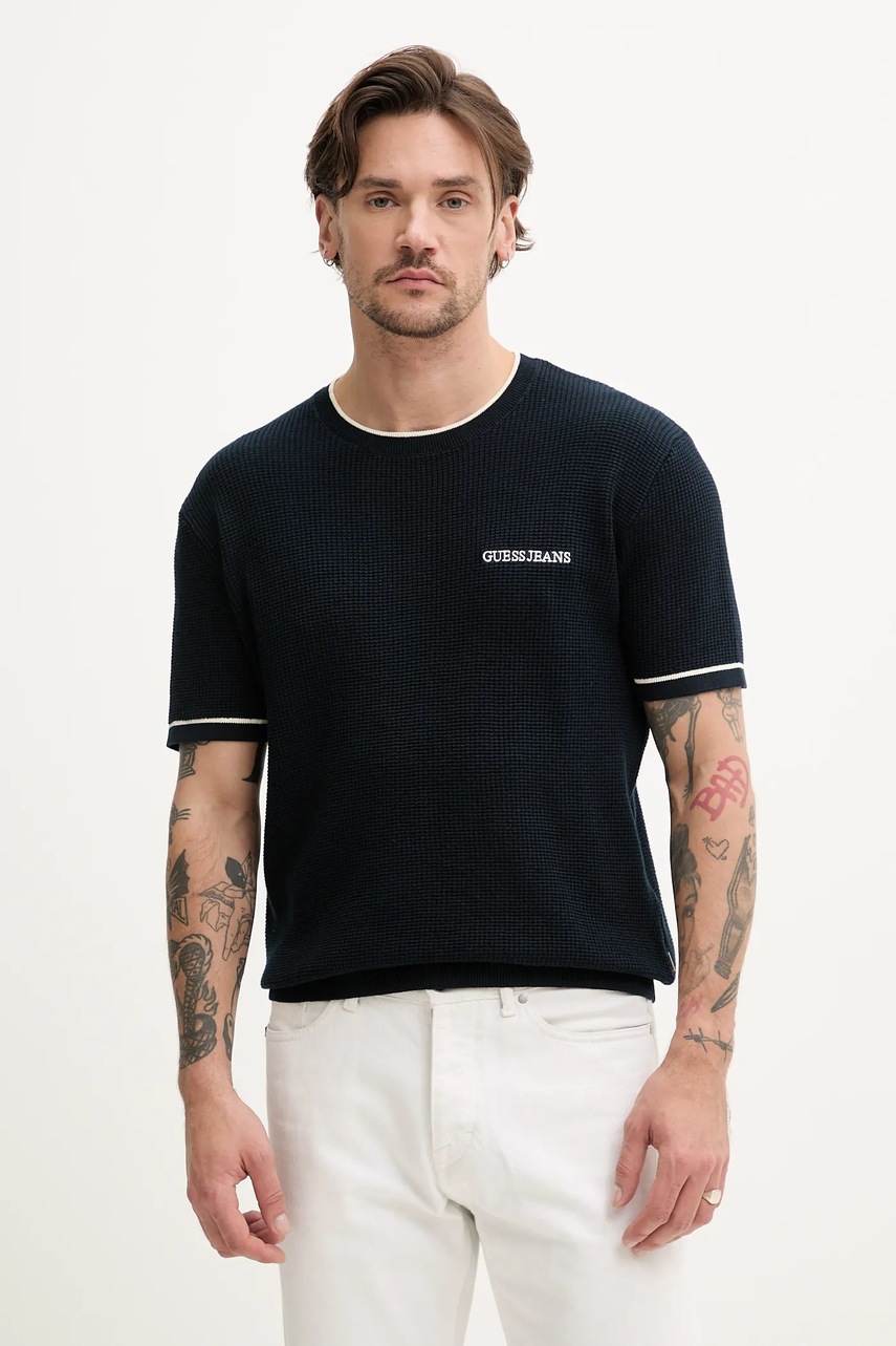 Levně Bavlněné tričko Guess Jeans tmavomodrá barva, M5GR17 Z3HM1