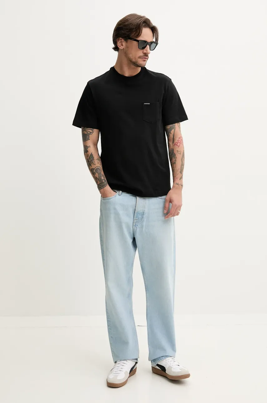 Хлопковая футболка Guess Jeans мужская цвет чёрный однотонная M5RI74 K8FQ4 Хлопковая футболка Guess Jeans мужская цвет чёрный однотонная M5RI74 K8FQ4