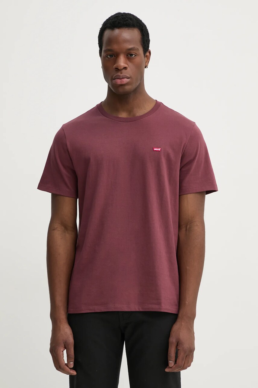 Levi\'s tricou din bumbac SS ORIGINAL HM TEE bărbați, culoarea bordo, uni, 56605