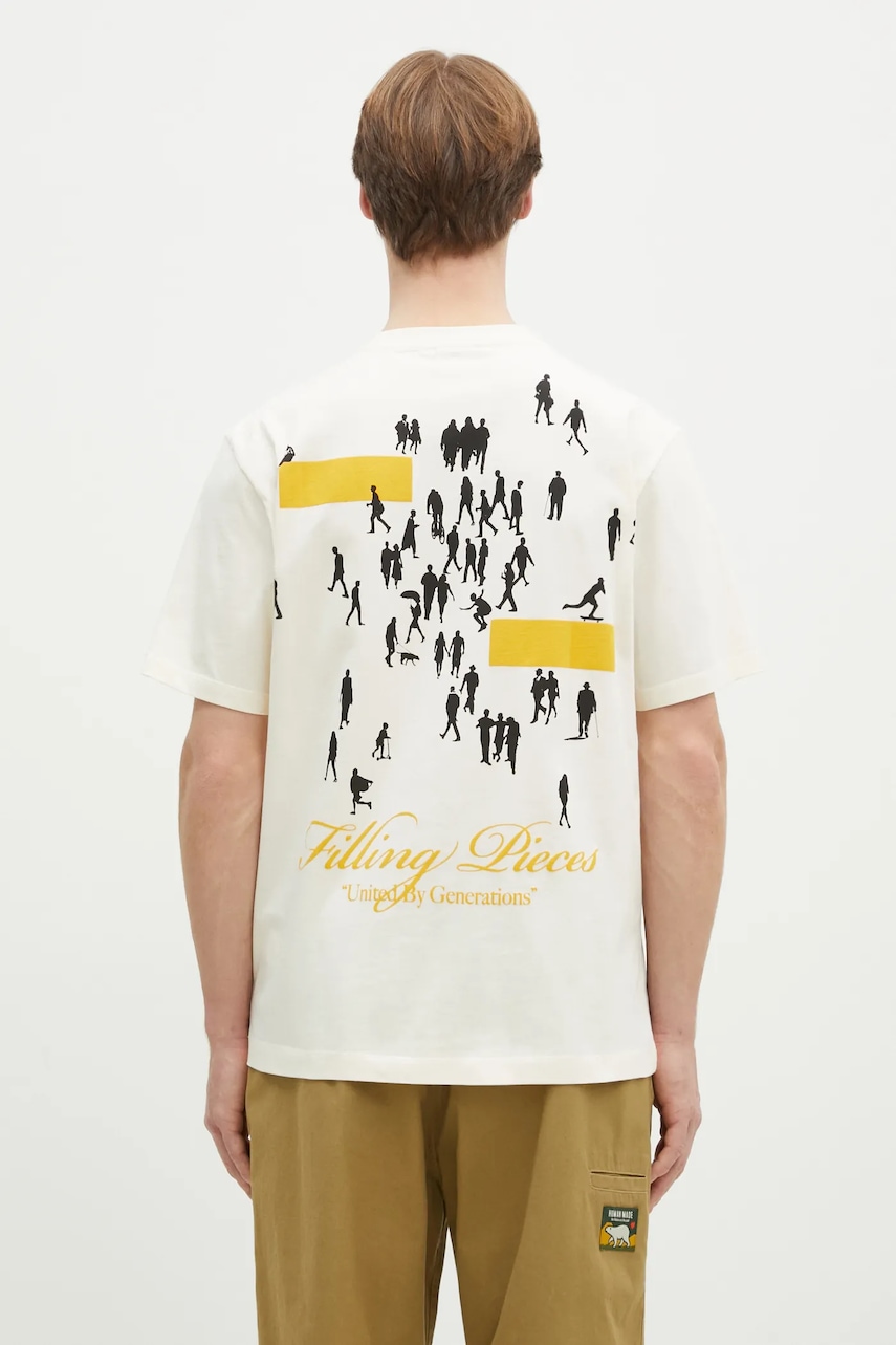Filling Pieces tricou din bumbac United by Generations bărbați, culoarea bej, cu imprimeu, 74499879936