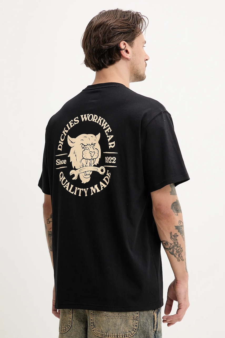 Dickies tricou din bumbac barbati, culoarea negru, cu imprimeu, DK0A4ZARBLK1 Dickies tricou din bumbac barbati, culoarea negru, cu imprimeu, DK0A4ZARBLK1