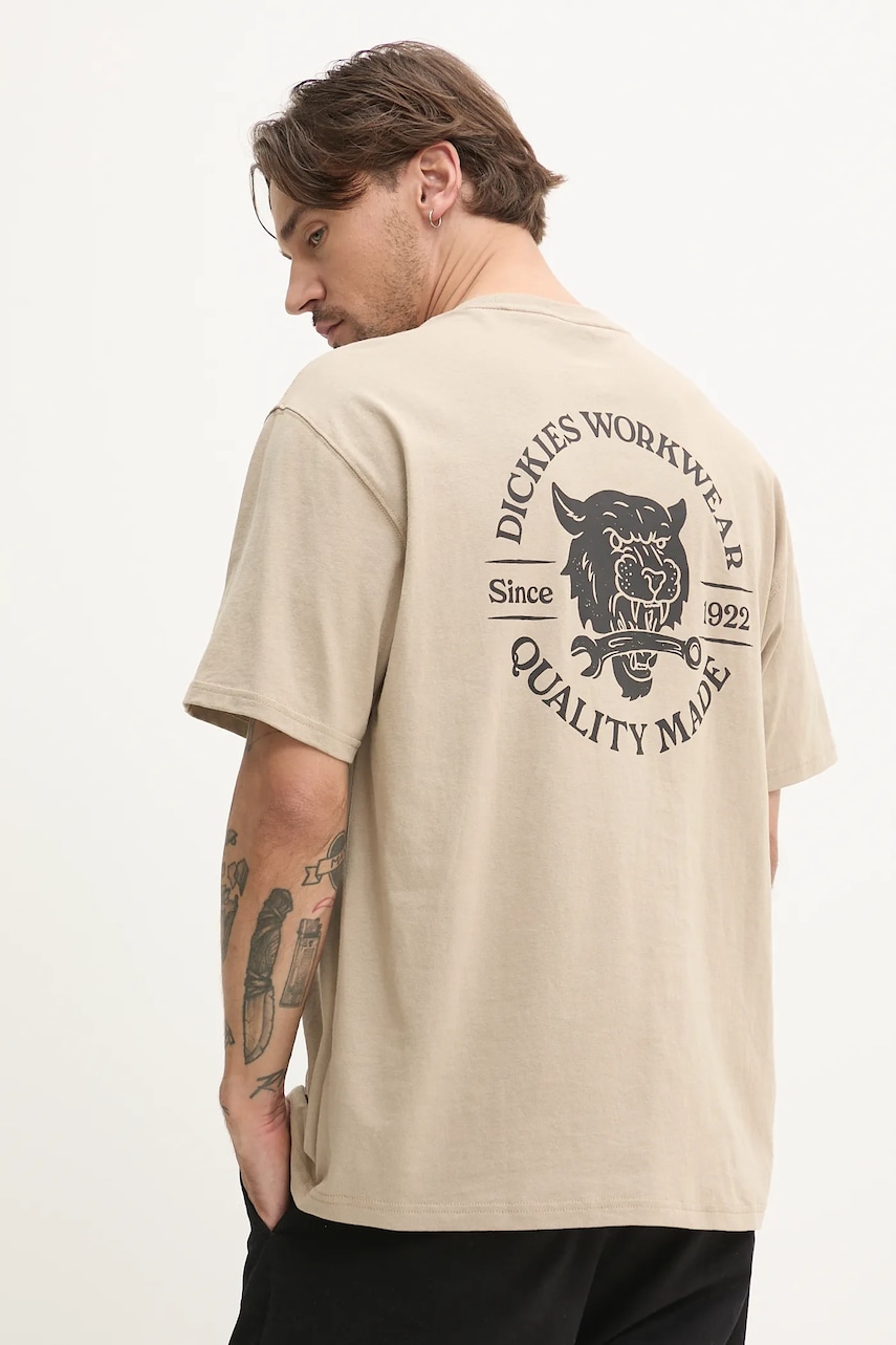 Dickies tricou din bumbac bărbați, culoarea verde, cu imprimeu, DK0A4ZAR0DS1 Dickies tricou din bumbac bărbați, culoarea verde, cu imprimeu, DK0A4ZAR0DS1