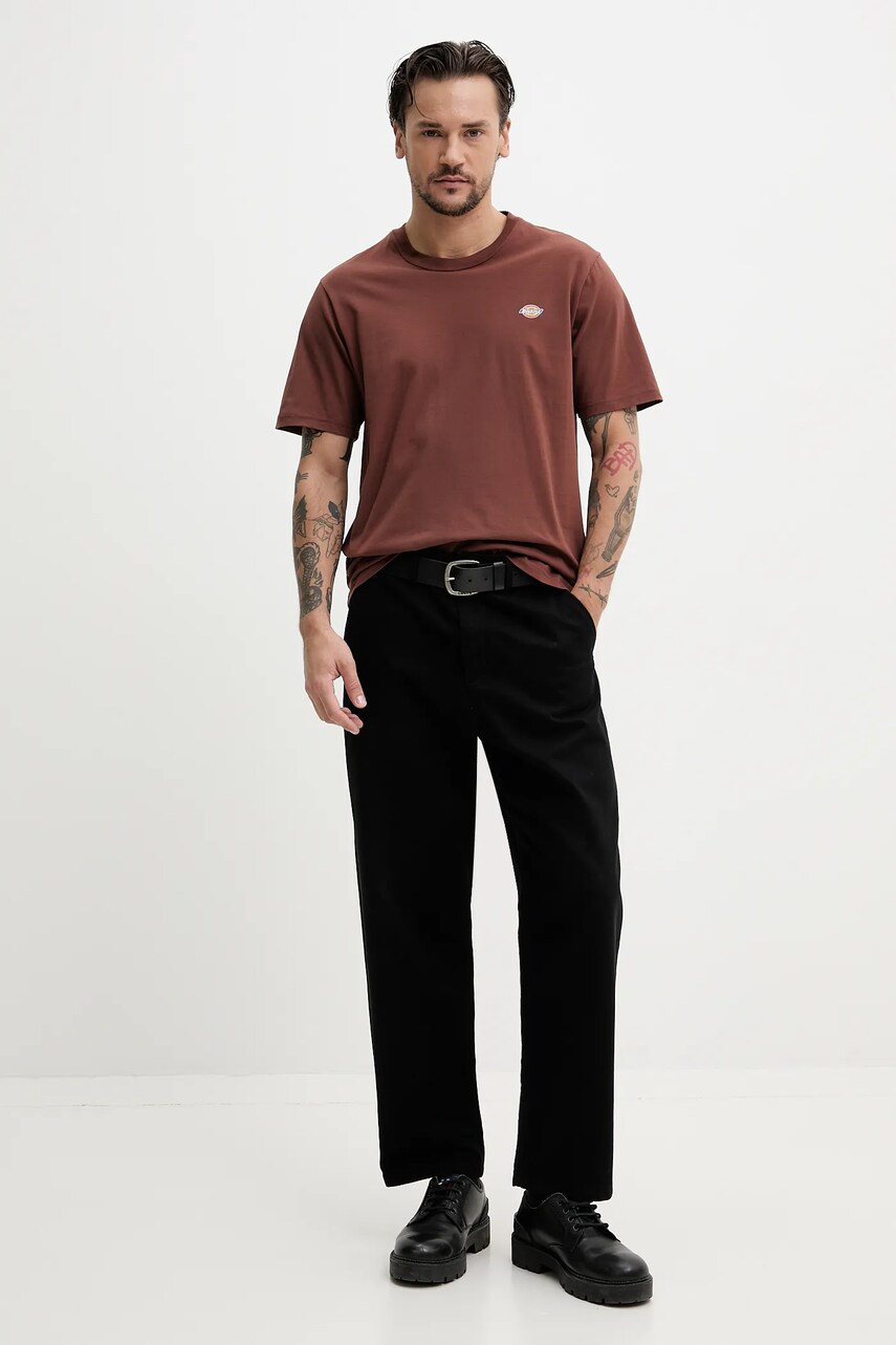 Хлопковая футболка Dickies мужская цвет коричневый однотонная DK0A4XDBK471 Хлопковая футболка Dickies мужская цвет коричневый однотонная DK0A4XDBK471
