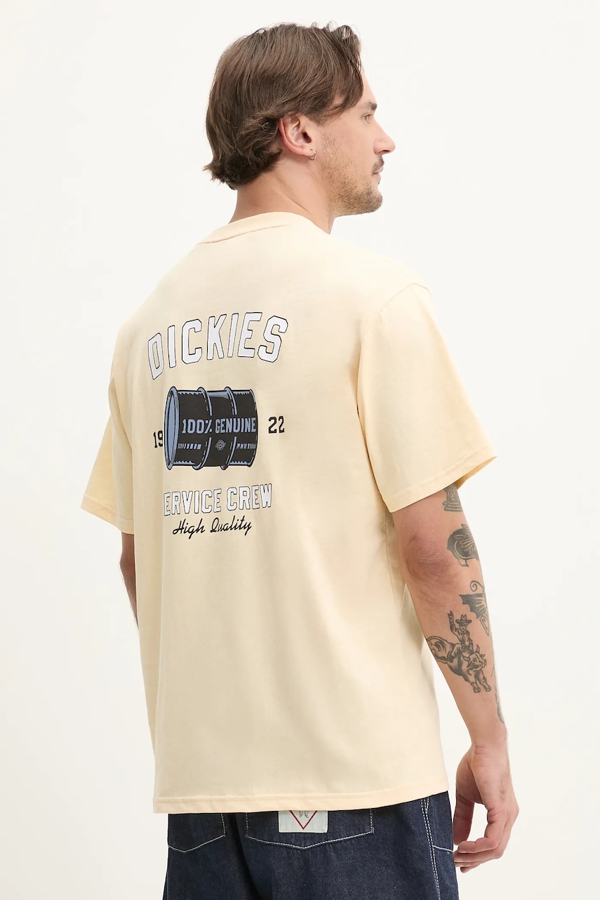 Dickies tricou din bumbac barbati, culoarea galben, cu imprimeu, DK0A4Z8TK531 Dickies tricou din bumbac barbati, culoarea galben, cu imprimeu, DK0A4Z8TK531