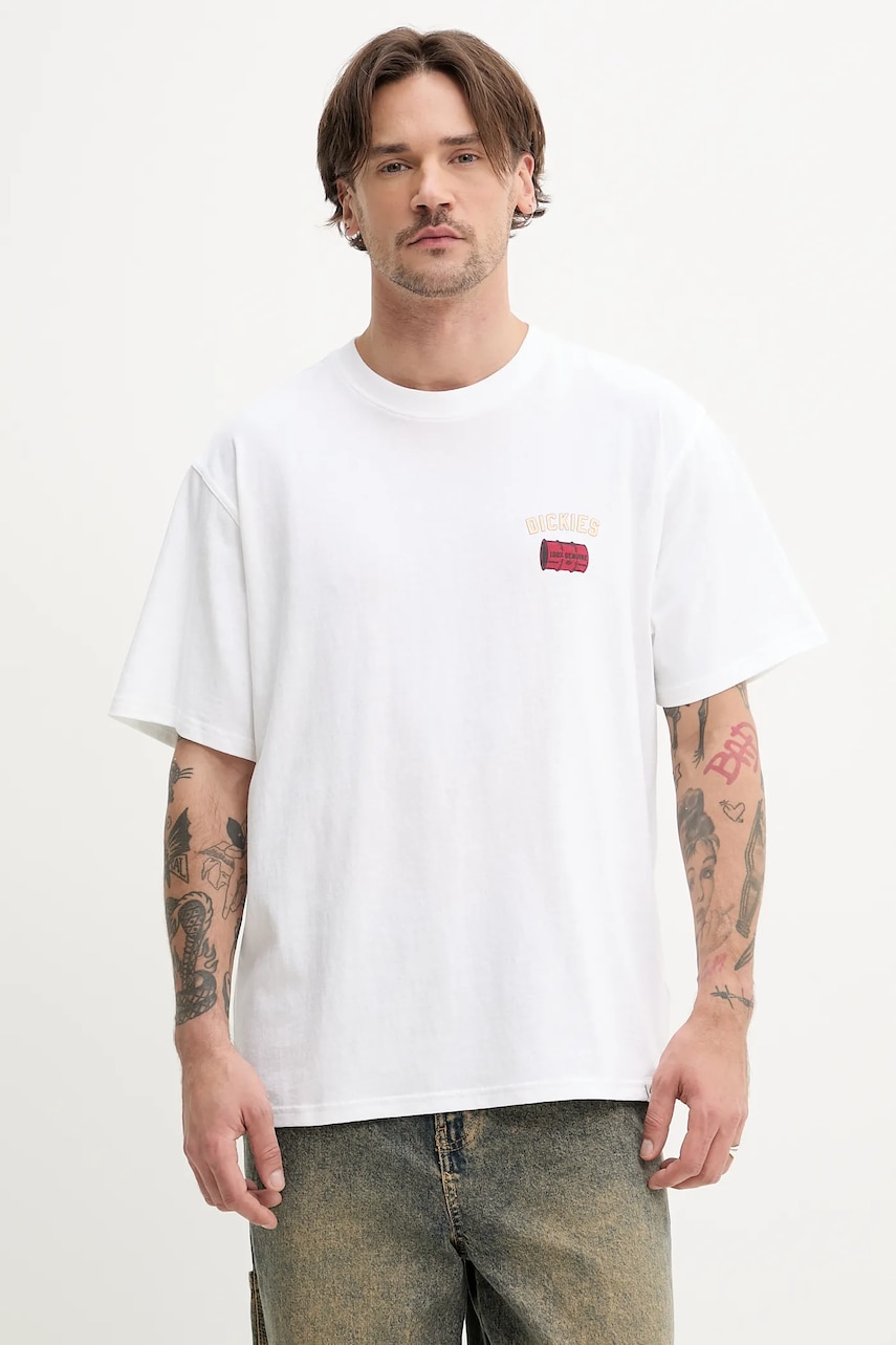 Dickies tricou din bumbac barbati, culoarea alb, cu imprimeu, DK0A4Z8T0WH1