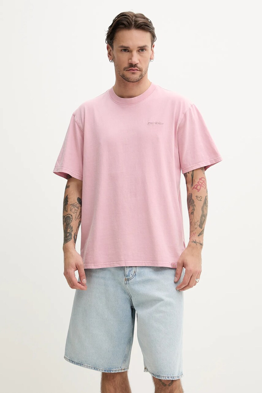 Dickies tricou din bumbac barbati, culoarea roz, neted, DK0A866BK391