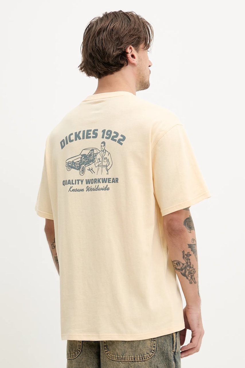 Dickies tricou din bumbac barbati, culoarea galben, cu imprimeu, DK0A4Z96K531 Dickies tricou din bumbac barbati, culoarea galben, cu imprimeu, DK0A4Z96K531