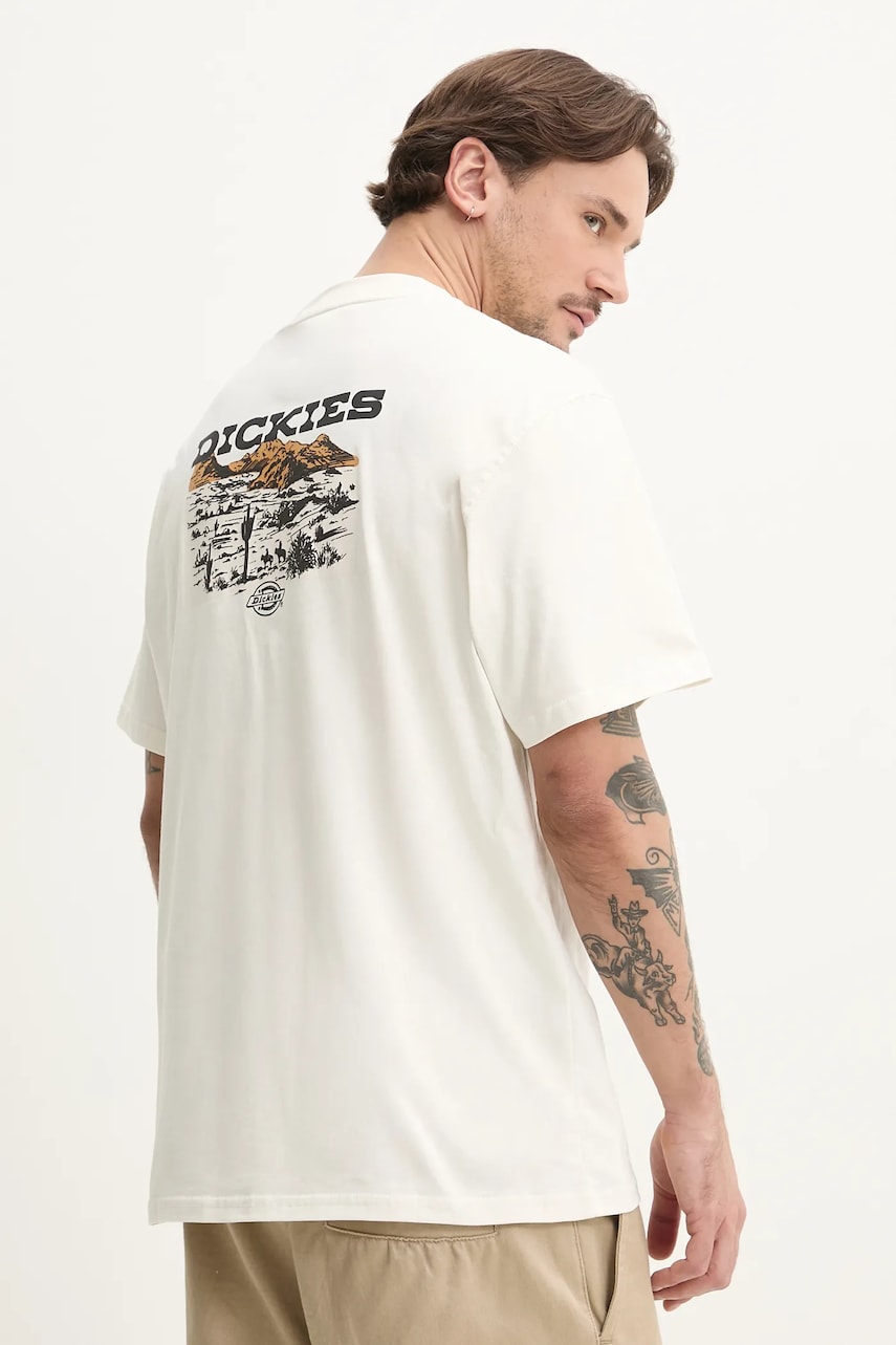 Dickies tricou din bumbac bărbați, culoarea bej, cu imprimeu, DK0A4Z8VC481 Dickies tricou din bumbac bărbați, culoarea bej, cu imprimeu, DK0A4Z8VC481
